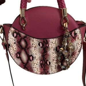 MFK Collection Camille Round Crossbody Bag – Magenta Snake Print
